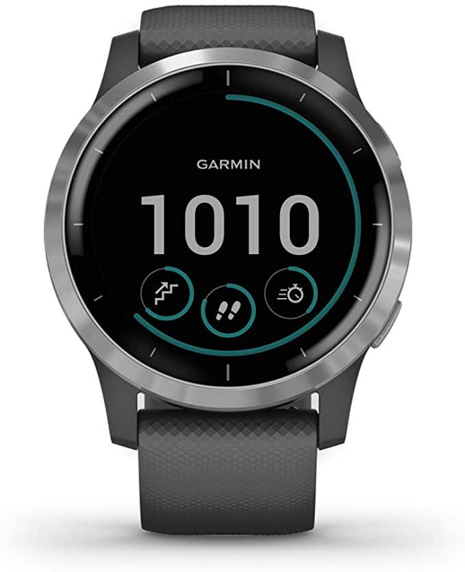 Garmin Vivoactive 4 Cyber Monday Sale discount on grey watch with silver