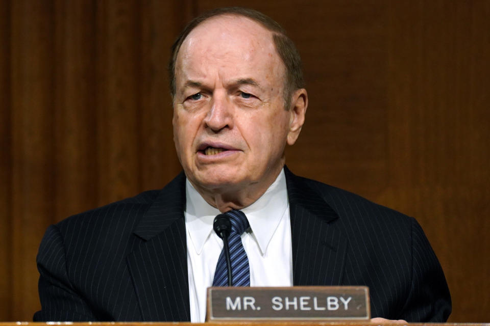 FILE -In this Sept. 24, 2020 file photo, Sen. Richard Shelby, R-Ala., speaks during the Senate's Committee on Banking, Housing, and Urban Affairs hearing on Capitol Hill in Washington. Shelby, the Senate's fourth most senior member, has told confidantes that he does not intend to run for reelection next year _ prompting some Republicans to urge the powerful, establishment politician to reconsider, even as potential replacements prepare to run for his seat. (Toni L. Sandys/The Washington Post via AP, Pool, File)