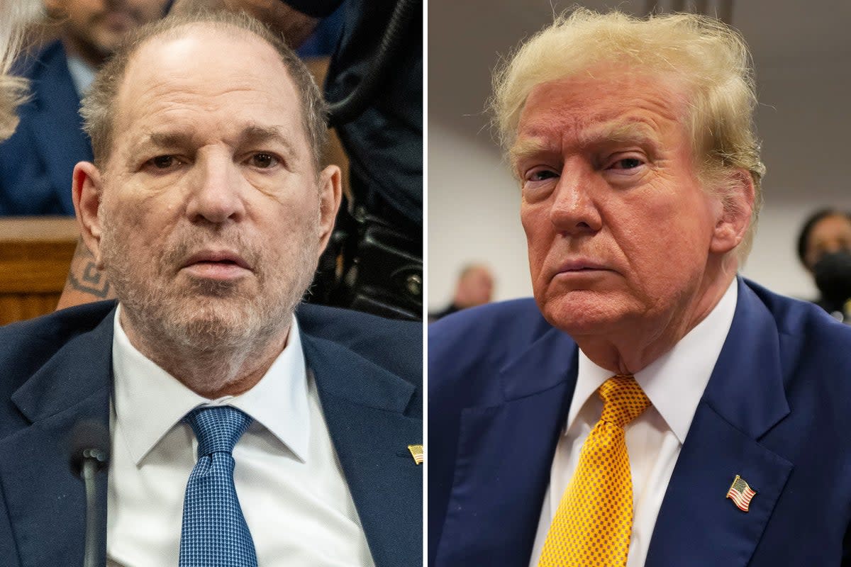 Harvey Weinstein in court on the left, Donald Trump on the right  (Getty)