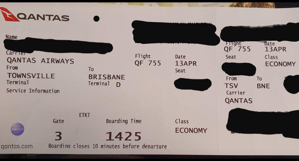 A Qantas boarding pass shows the date of the packed flight was March 13.