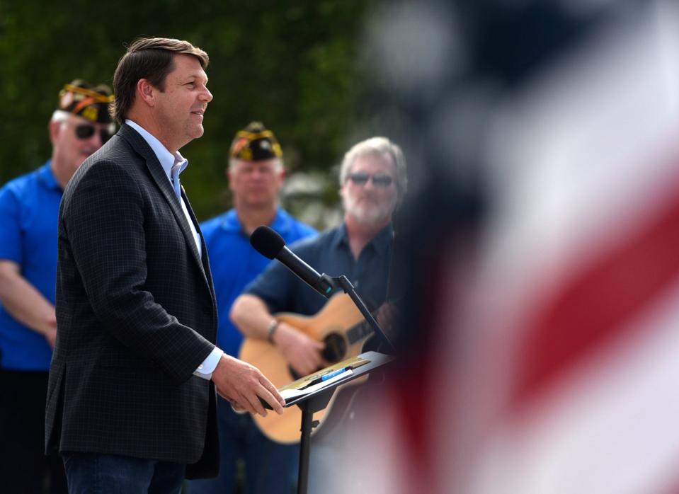 Rep. Jodey Arrington speaks at Woody Williams' tribute, Saturday, July 9, 2022. Arrington spoke about building a veterans cemetery for Lubbock.