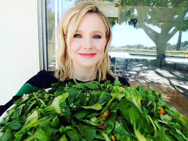 <p>Kristen allocated part of her front yard to two dirt beds that have yielded plentiful produce.<br><br>'There's cilantro, sage, baby greens,' she told <a href="https://www.womenshealthmag.com/life/a19915245/kristen-bell-vegan-food/" rel="nofollow noopener" target="_blank" data-ylk="slk:WH;elm:context_link;itc:0;sec:content-canvas" class="link ">WH</a>. 'Carrots, broccoli, kale, potatoes, cauliflower. These are strawberries. Romaine, butter lettuce, thyme...Ooh, the spinach is coming up real nice.'</p><p><a href="https://www.instagram.com/p/BYJLpmFF4rP/" rel="nofollow noopener" target="_blank" data-ylk="slk:See the original post on Instagram;elm:context_link;itc:0;sec:content-canvas" class="link ">See the original post on Instagram</a></p>