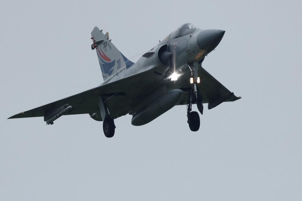 A Taiwan Air Force Mirage 2000-5 aircraft prepares to land at Hsinchu Air Base in Hsinchu (Reuters)