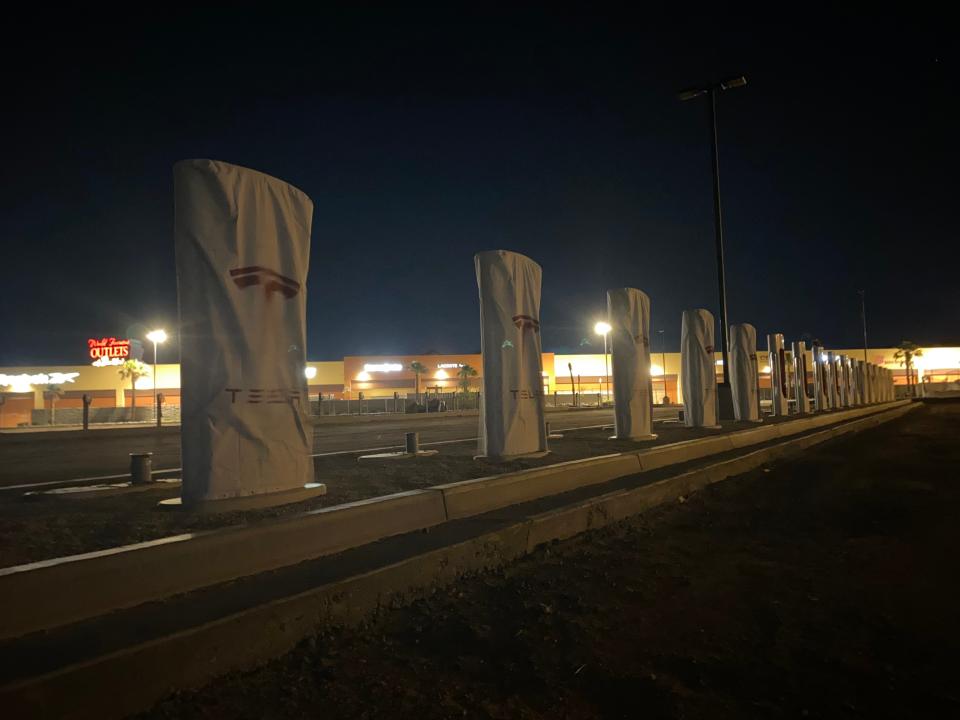 An in-the-works Tesla Supercharger station in Barstow would hold more stalls than any existing electric car-charging site in the world, but it seems to have evaded mention in official public forums for months after launch.