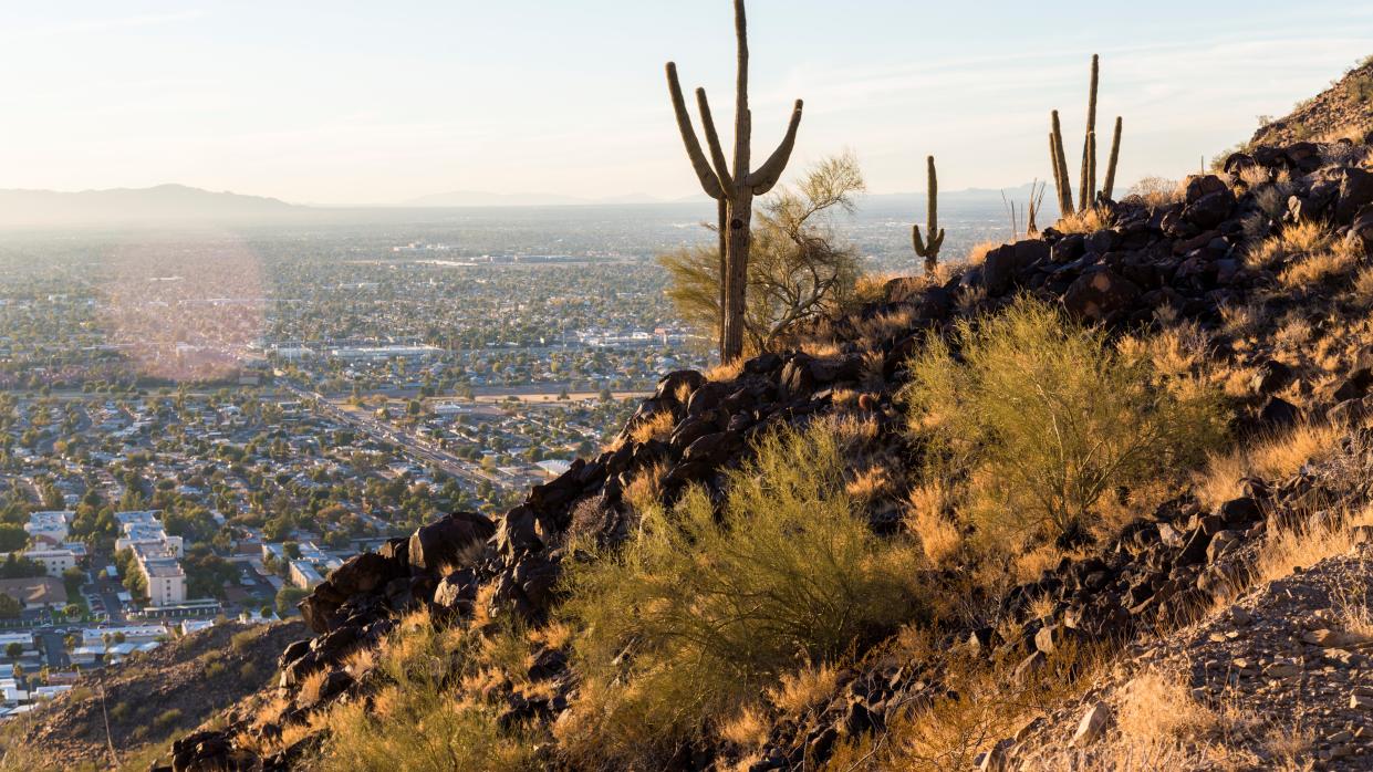  View of the city of Phoenix Arizona USA from the North Phoenix Trail. 