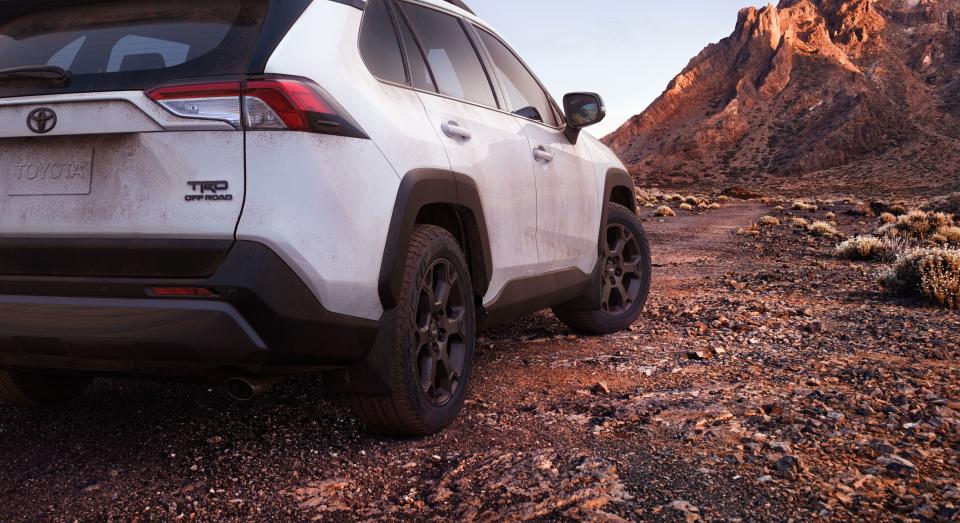 <p>If <a rel="nofollow noopener" href="https://www.caranddriver.com/toyota/rav4" target="_blank" data-ylk="slk:the all-new 2019 RAV4's;elm:context_link;itc:0;sec:content-canvas" class="link ">the all-new 2019 RAV4's</a> Adventure trim isn't rugged or capable enough for you, Toyota has the answer with this 2020 TRD Off-Road model, which it introduced at the Chicago auto show. Channelling its inner <a rel="nofollow noopener" href="https://www.caranddriver.com/toyota/4runner" target="_blank" data-ylk="slk:4Runner;elm:context_link;itc:0;sec:content-canvas" class="link ">4Runner</a>, the RAV4 TRD Off-Road certainly looks the part of an adventurous SUV with black-plastic fender flares, darkened grille and bumper elements, matte black aluminum wheels, and knobby all-terrain Falken Wildpeak tires.</p>