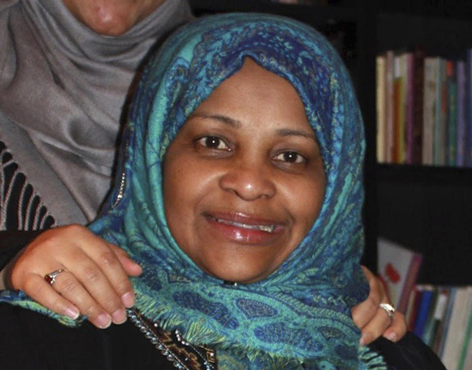 In this image provided by Hossein Hashemi, Marzieh Hashemi, poses for a photo. An attorney with the American-Arab Anti-Discrimination Committee says the Iranian television anchorwoman has been released from a U.S. jail. Abed Ayoub said Marzieh Hashemi was released Wednesday, Jan. 23, 2019, after being detained for more than a week in Washington. (Hossein Hashemi via AP)