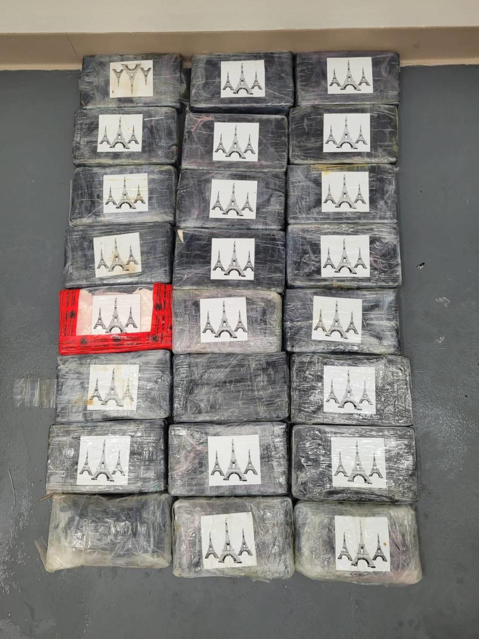 Packages of cocaine are displayed on a table. The drugs were found by a boater in the ocean off the Florida Keys Sunday, July 2, 2023, according to the U.S. Border Patrol.