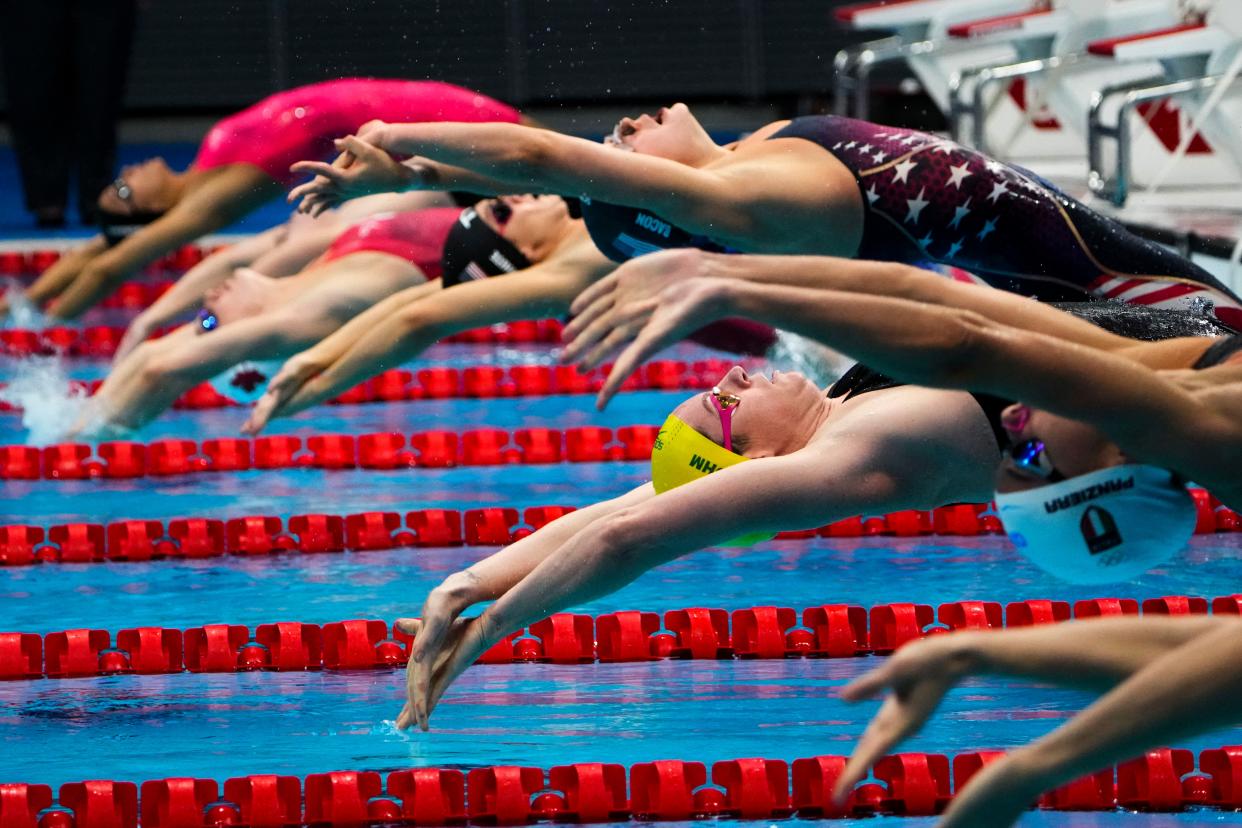 Emily Seebohm, of Australia, swims in a women's 200-meter backstroke semifinal at the 2020 Summer Olympics, Friday, July 30, 2021, in Tokyo, Japan.