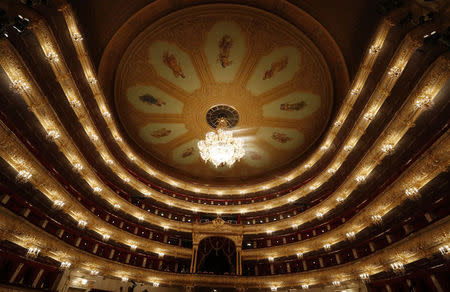 FILE PHOTO - An interior view shows the Bolshoi Theatre before a ceremony opening a new season in Moscow, Russia September 12, 2017. REUTERS/Sergei Karpukhin