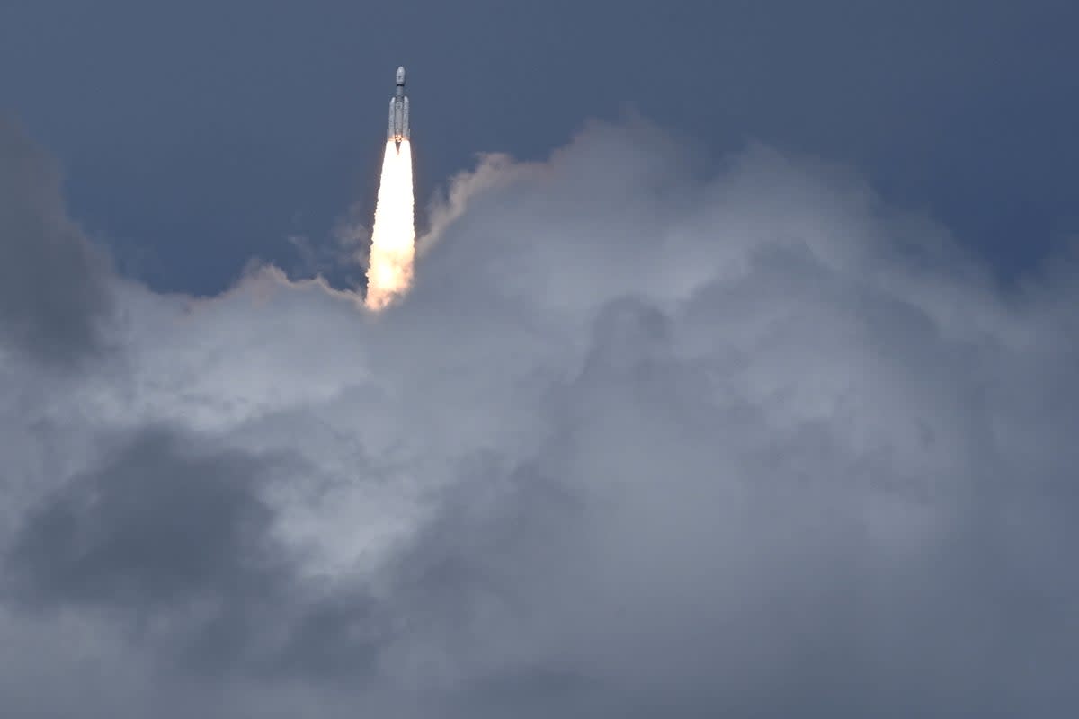 An Indian Space Research Organisation (ISRO) rocket carrying the Chandrayaan-3 spacecraft lifts off from the Satish Dhawan Space Centre in Sriharikota, an island off the coast of southern Andhra Pradesh (AFP via Getty Images)