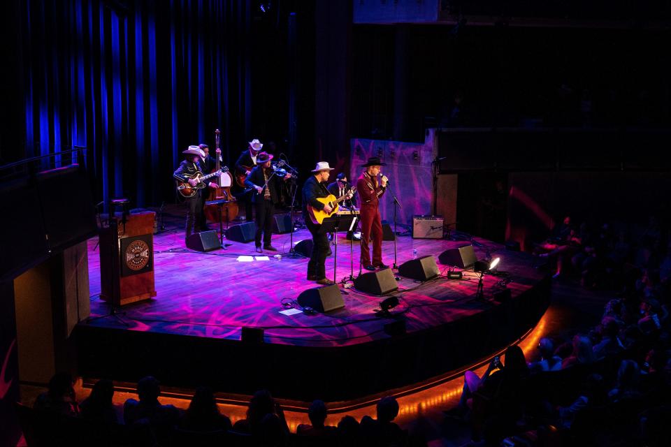 Sam Williams performs his version of "I'm So Lonely I could Cry," a song written by his grandfather, Hank Williams, during Hank WIlliams' 100th birthday celebration at Country Music Hall of Fame Thursday afternoon, Sept. 21, 2023.