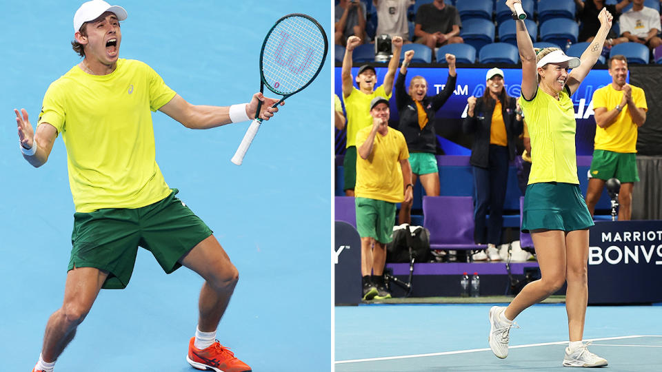 Alex de Minaur, pictured here as Australia beat the USA at the United Cup. 