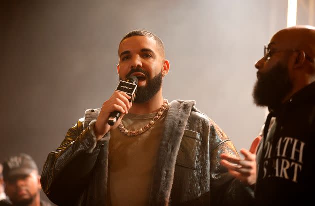 Drake speaks onstage during Drake's Till Death Do Us Part rap battle on Oct. 30, 2021, in Long Beach, California. (Photo: Amy Sussman via Getty Images)