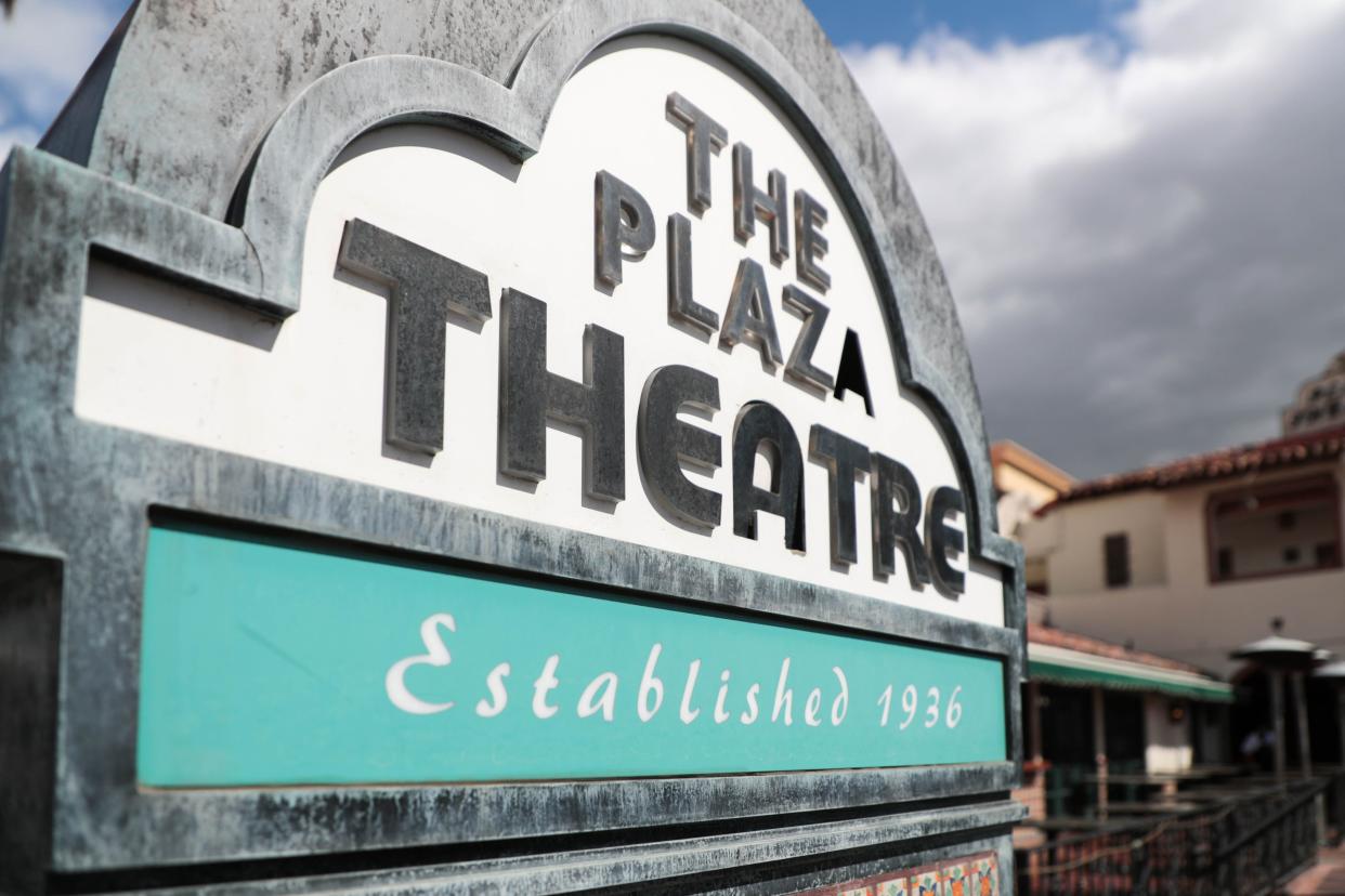 A sign for the Plaza Theatre seen in 2019.