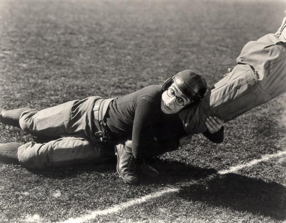 Harold Lloyd is a young college kid who joins the football team to be popular in "The Freshman."