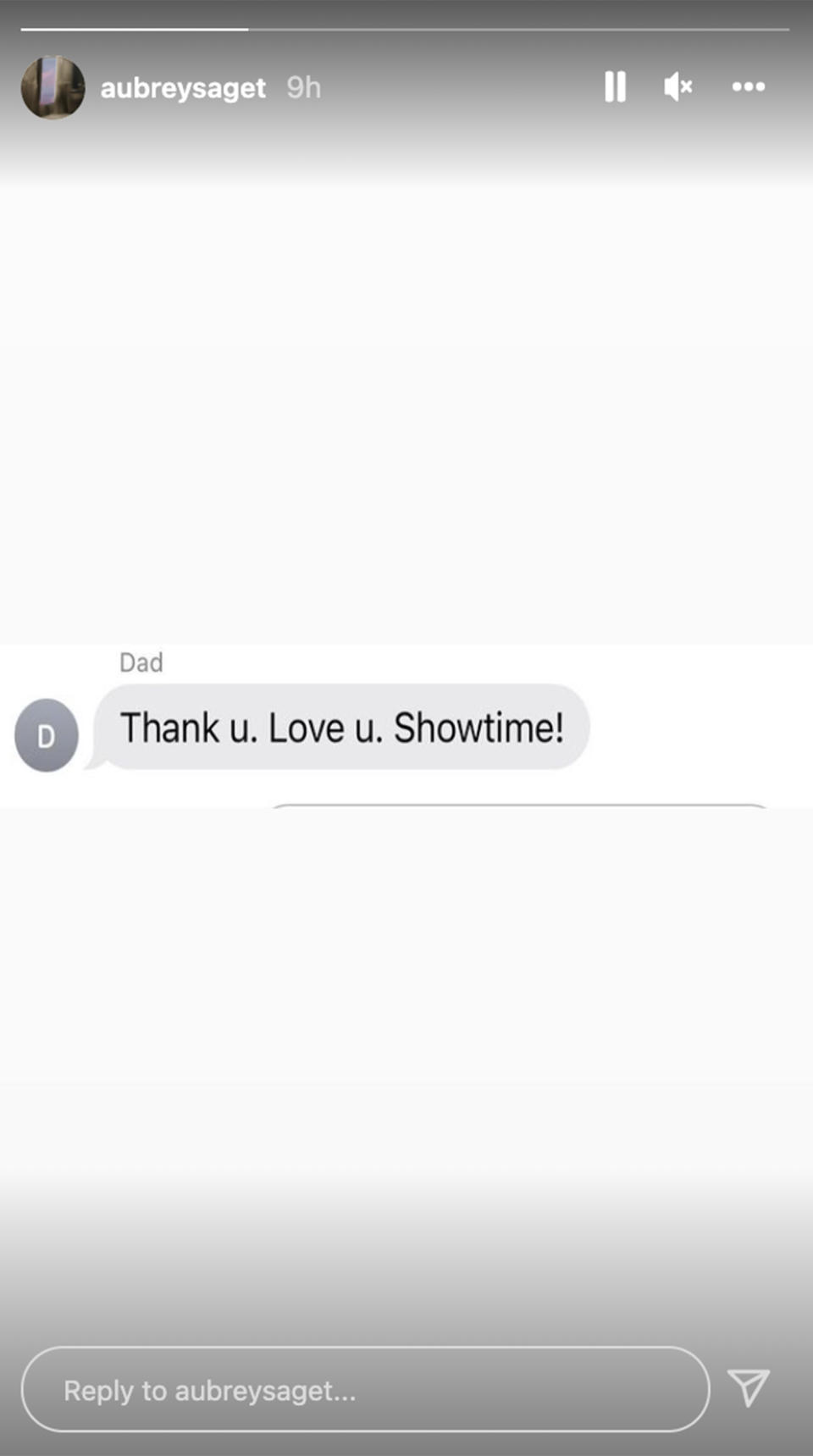 Aubrey Saget shared a final text message from her dad. (aubreysaget/ Instagram)