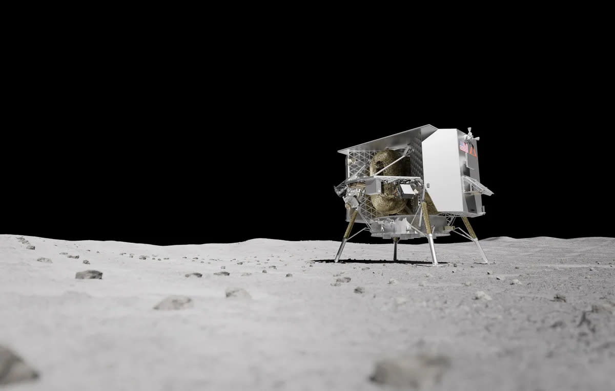 Astrobotic’s Peregrine lander as imagined after its landing on the Moon (Astrobotic)