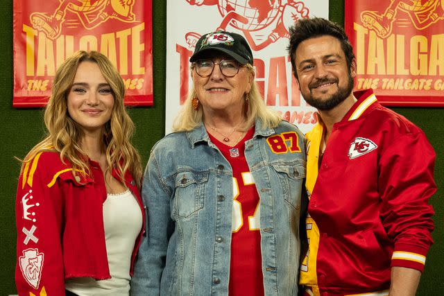 <p>Kansas City Chiefs</p> Hunter King, Donna Kelce and Tyler Hynes