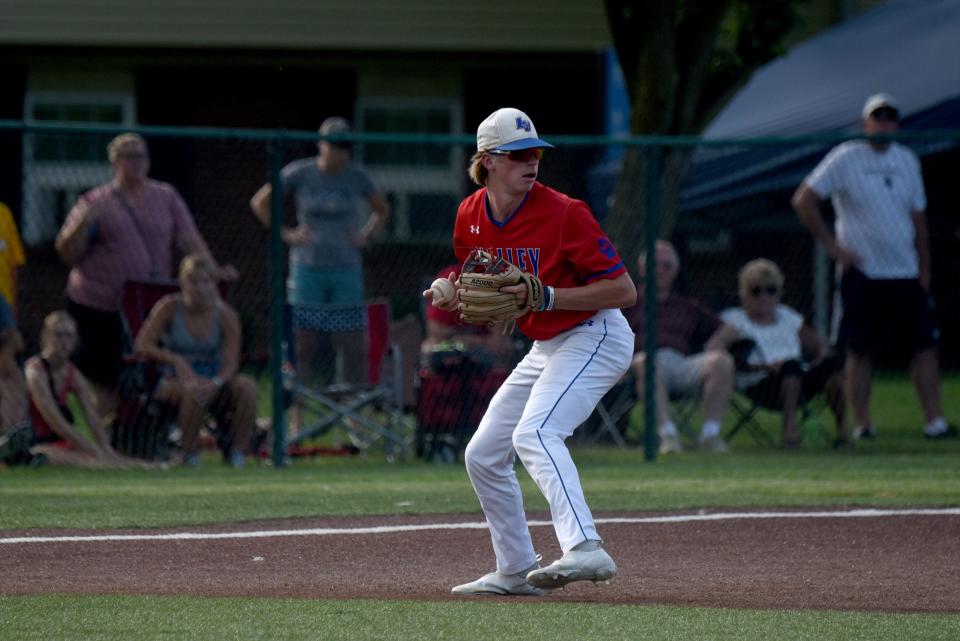 Licking Valley sophomore Trent Clark makes a play at third base for Licking County against Knox County on Monday, during the Tom Craze Memorial All-Star Game at Mount Vernon Nazarene.