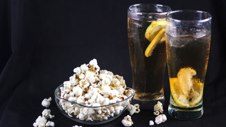 iced tea and popcorn