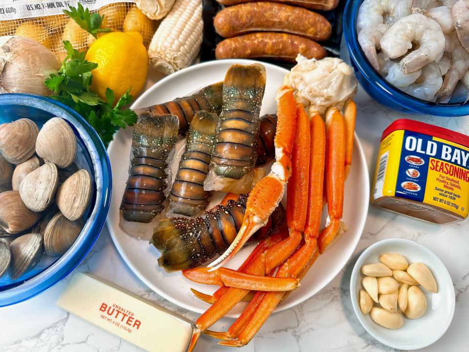 Smaller lobster tails and inexpensive snow crab legs are great for a seafood boil.