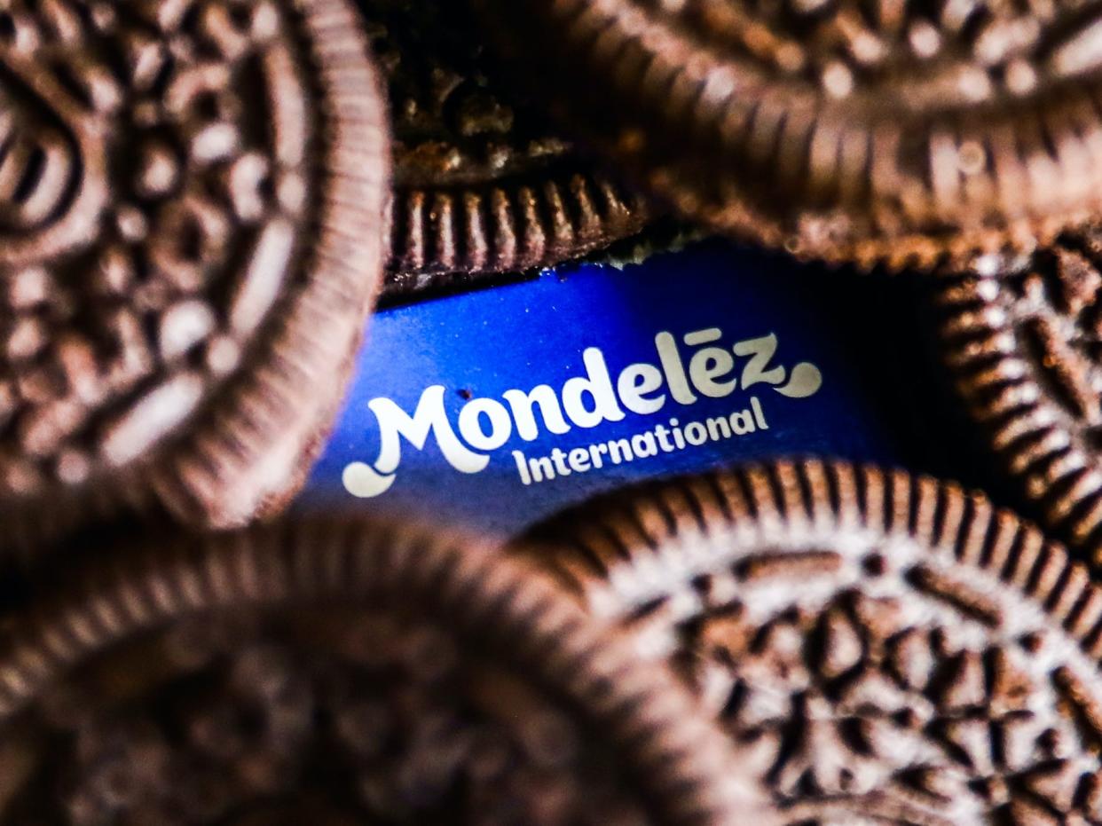 Mondelez International logo and Oreo cookies are seen in this illustration photo taken in Krakow, Poland on September 25, 2021.