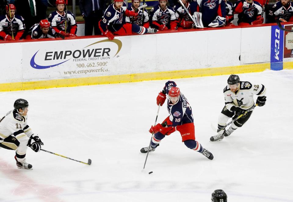 The Elmira Jackals play one of their last games at the First Arena in March 2017.