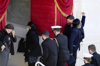 People evacuate from the West Front of the U.S. Capitol during a rehearsal the 59th Presidential Inauguration at the U.S. Capitol in Washington, Monday, Jan. 18, 2021. (AP Photo/Carolyn Kaster)