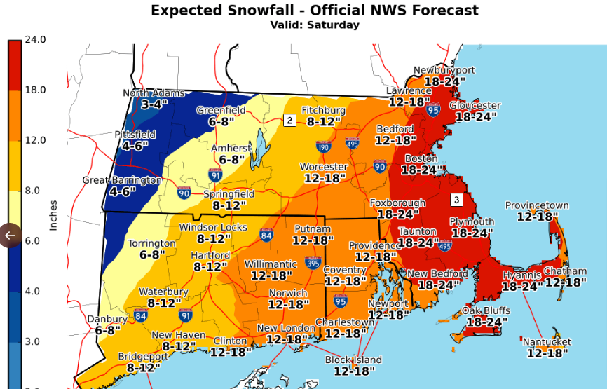Snow forecast, as of 4:30 a.m. Friday