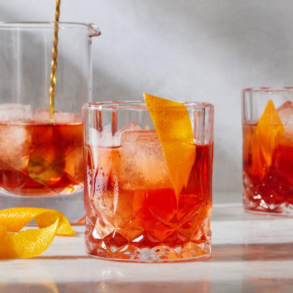 negroni cocktail with an orange peel garnish