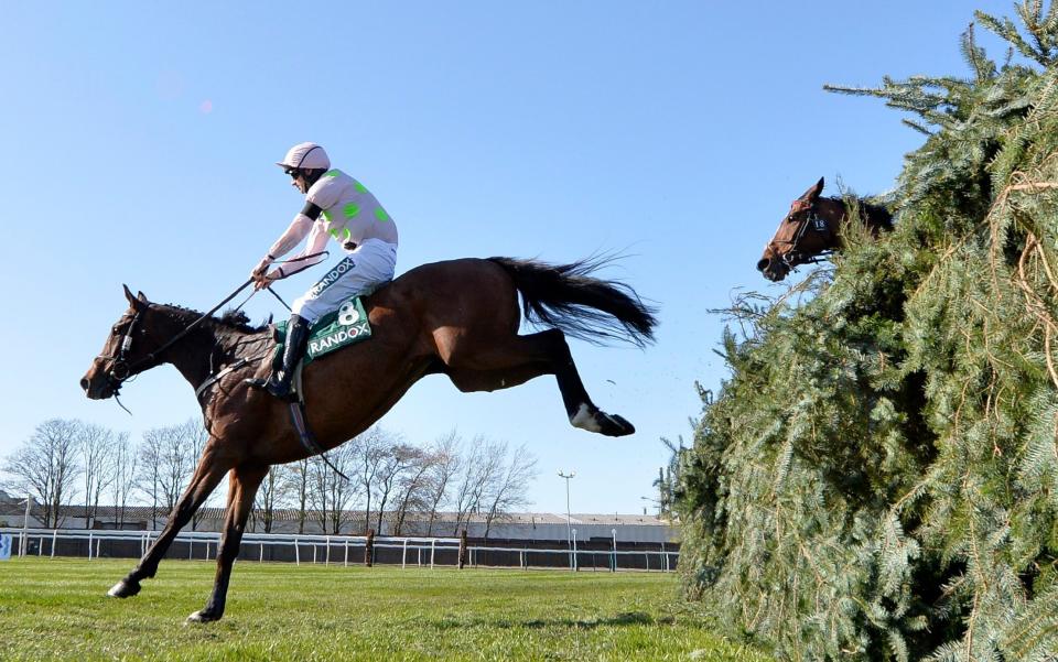 Livelovelaugh and Patrick Mullins romped home in the Randox Topham Handicap Chase - EPA