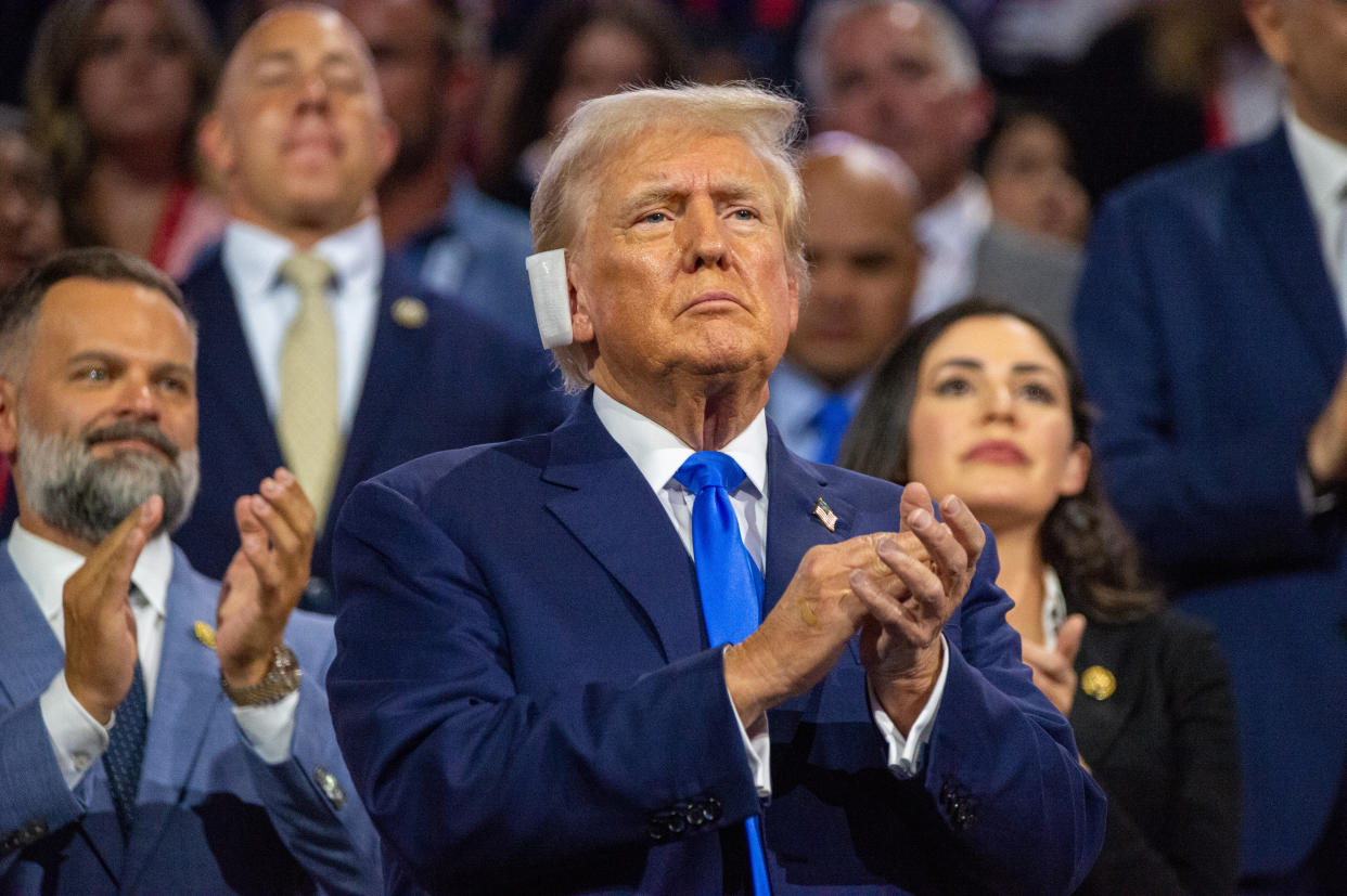 Former President Donald Trump attends the Republican National Convention in Milwaukee on July 16, 2024. (Jacek Boczarski/Anadolu via Getty Images)