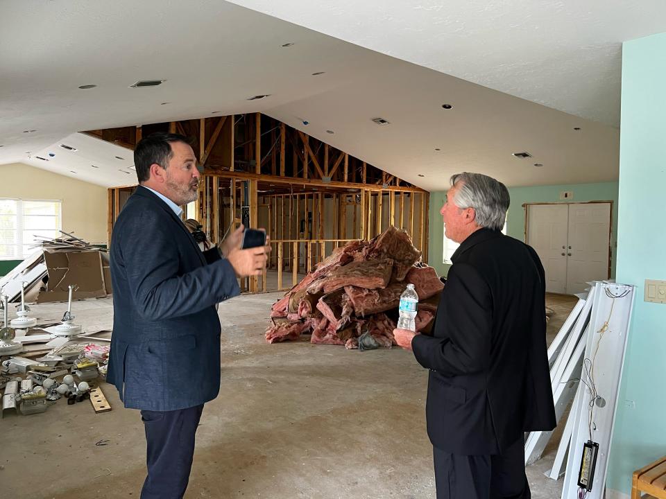 Charles Bender III (left) and Gary Player (right) tour the Snyder Family Complex under renovation at the Place of Hope's Bender Family Village on Aug. 22, at 1940 SE Cove Rd in Stuart, Fla.