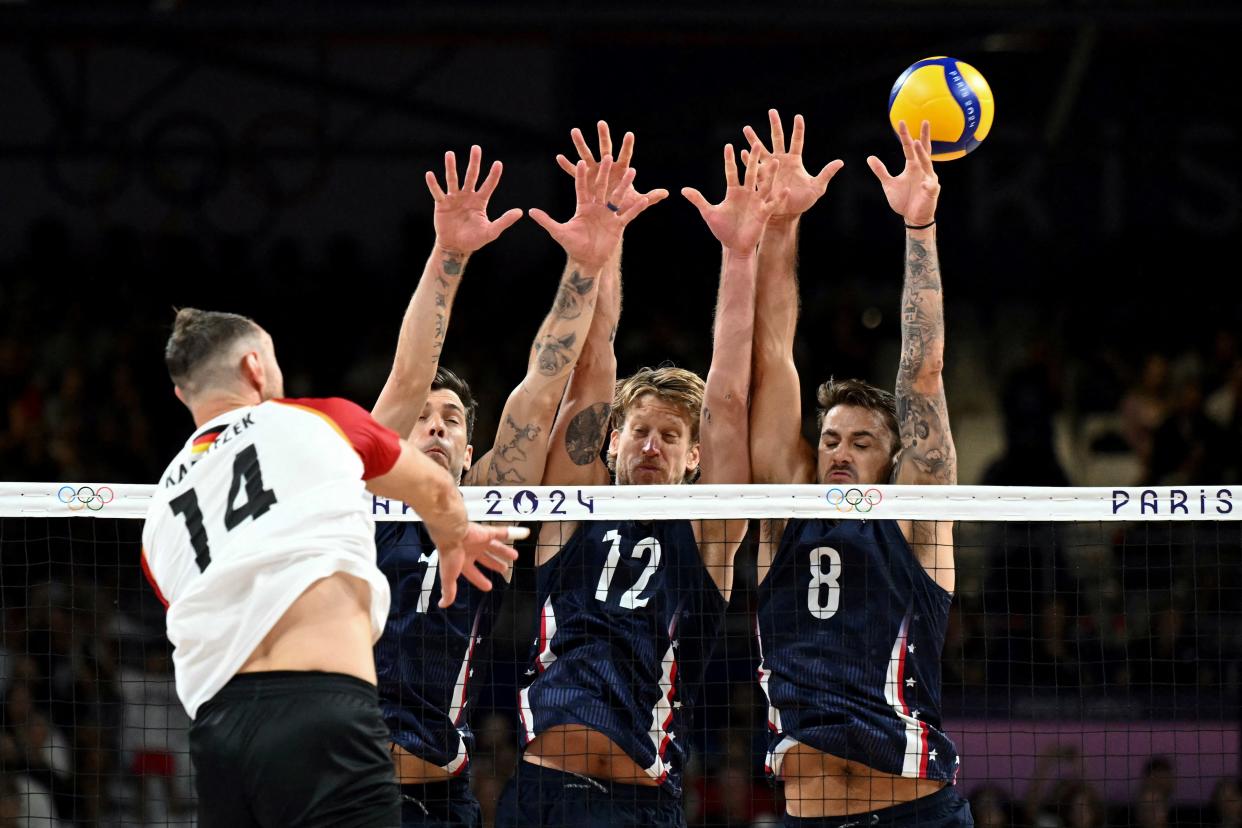 A volleyball match between the U.S. and Germany