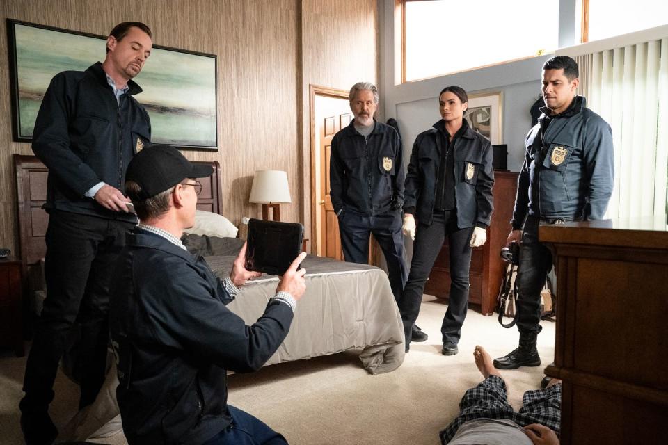 ncis season 21 brian dietzen as jimmy palmer, gary cole as alden parker, katrina law as jessica knight, and wilmer valderrama as nick torres