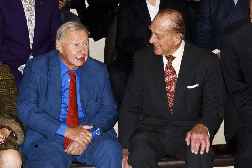 LONDON, ENGLAND - NOVEMBER 14: Prince Philip, The Duke Of Edinburgh meets Sir Terence Conran as he opens the new Design Museum at The Design Museum on November 14, 2016 in London, England. The Design Museum has re-located to the former Commonwealth Institute in Kensington which has undergone a transformation to create a museum devoted to contemporary design and architecture. (Photo by Tristan Fewings - WPA Pool / Getty Images)