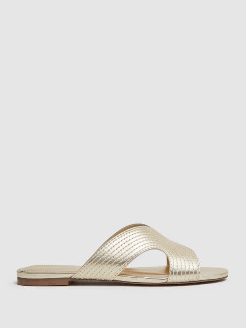 Rose Leather Slip-On Sandals