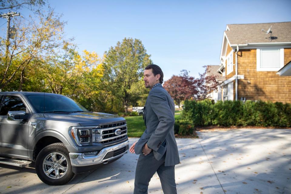 Former Detroit Red Wing Danny DeKeyser is now working as a real estate agent for Saros Real Estate and walks through a house listed with Saros in St. Clair Shores, Mich. on Tuesday, Oct. 24, 2023.