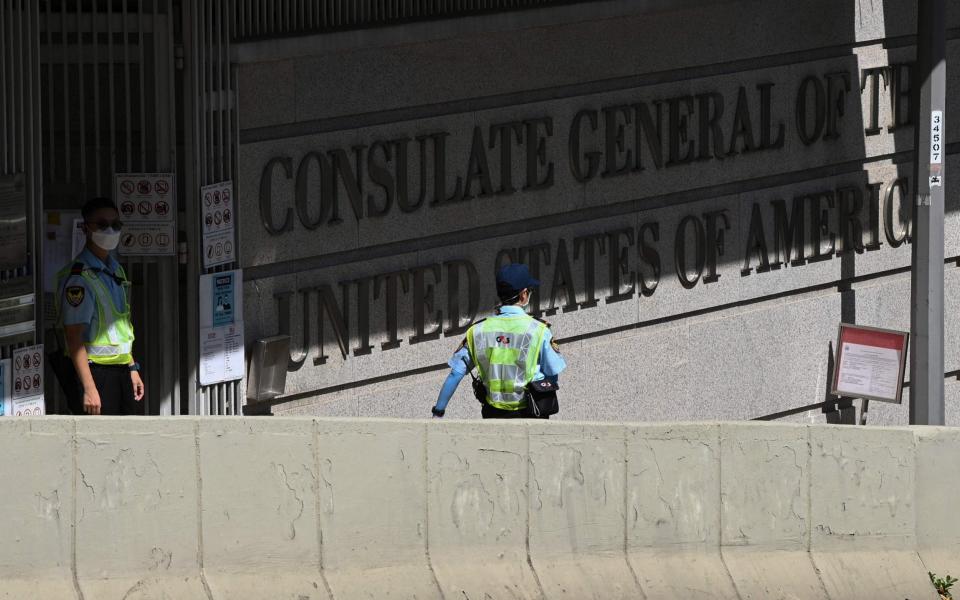 The US consulate near to which Mr Chung and two others were arrested by Hong Kong police - PETER PARKS /AFP