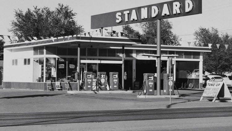 "Standard Station, Amarillo" by American artist Ed Ruscha, who used subjects along Route 66 for large paintings and smaller prints.