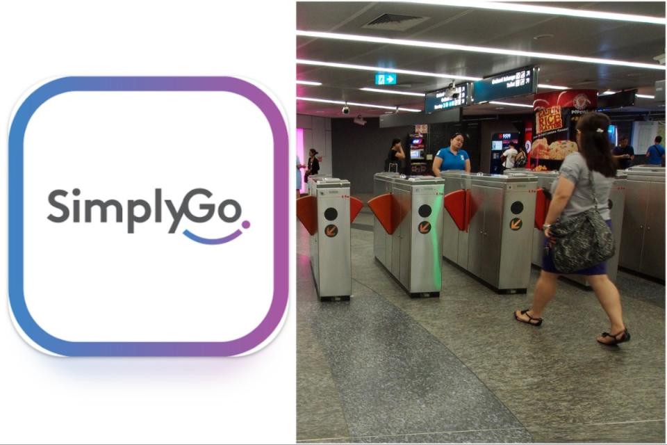 SimplyGo card users can check their balance using a phone app instead of viewing their balance on the MRT gantry (right). 