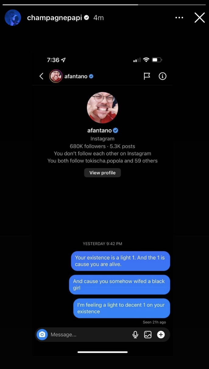 Drake leaks his DMs to music critic Anthony Fantano on his Instagram story