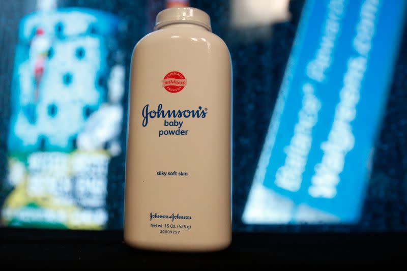 A bottle of Johnson's Baby Powder is seen in a photo illustration taken in New York