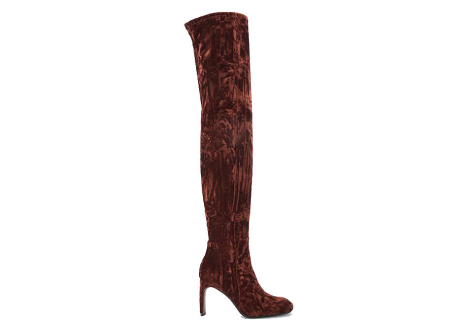 Derek Lam 10 Crosby’s boot combines the thigh-high style with our other favorite fall trend: velvet.