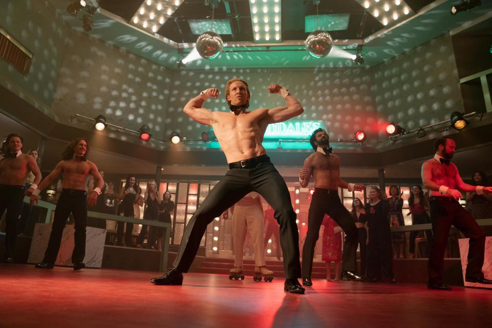 From left: Kevin Mylrea, Max Teboul, Daxton Bloomquist, Michael Graceffa, and Justin Wilson in <i>Welcome to Chippendales</i><span class="copyright">Erin Simkin—Hulu</span>
