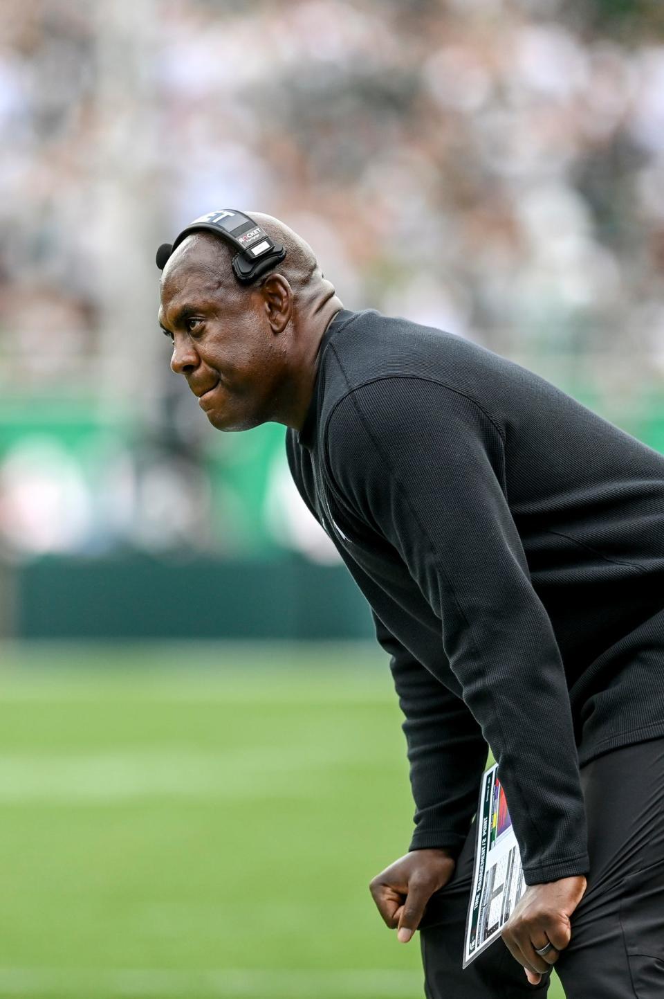 Michigan State's head coach Mel Tucker looks on during the second quarter in the game against Richmond on Saturday, Sept. 9, 2023, at Spartan Stadium in East Lansing.