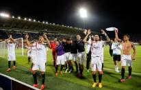 Football - Fiorentina v Sevilla - UEFA Europa League Semi Final Second Leg - Artemio Franchi Stadium, Florence, Italy - 14/5/15 Sevilla players celebrate at the end of the match Reuters / Giampiero Sposito