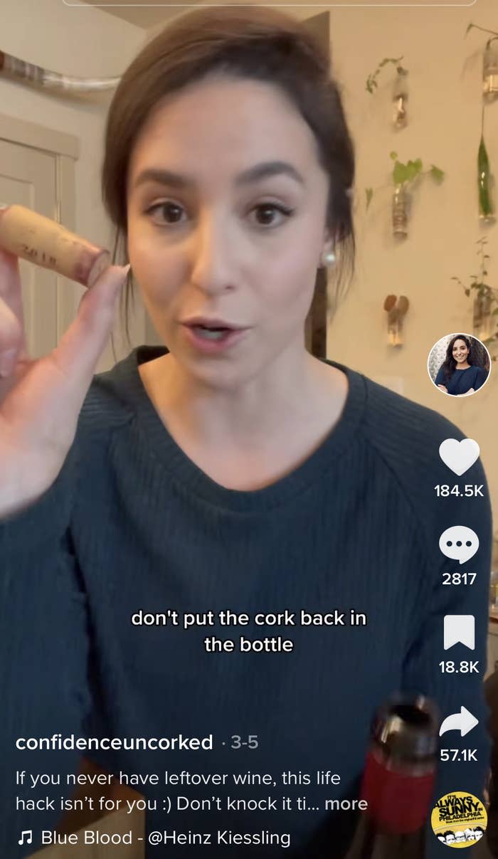 TikTok screenshot of her saying "Don't put the cork back in the bottle"