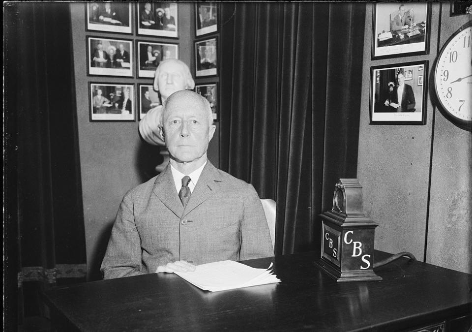 Charles Francis Adams at CBS microphone in 1931.